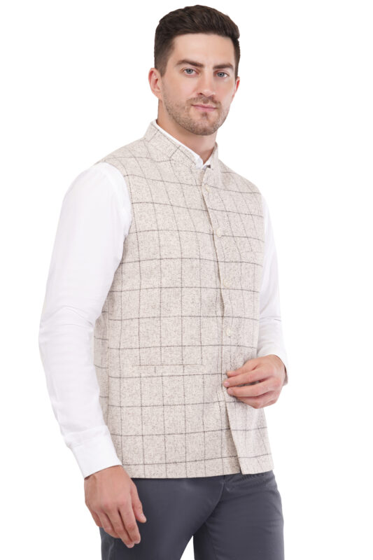 Men's Check Modella Tweed Modi Nehru Jacket Waistcoat - Formal & Casual
