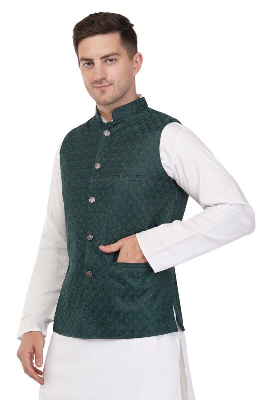 Men's Banarsi Rayon Cotton Bandhgala Festive Nehru Modi Jacket Waistcoat : Multiple Colors