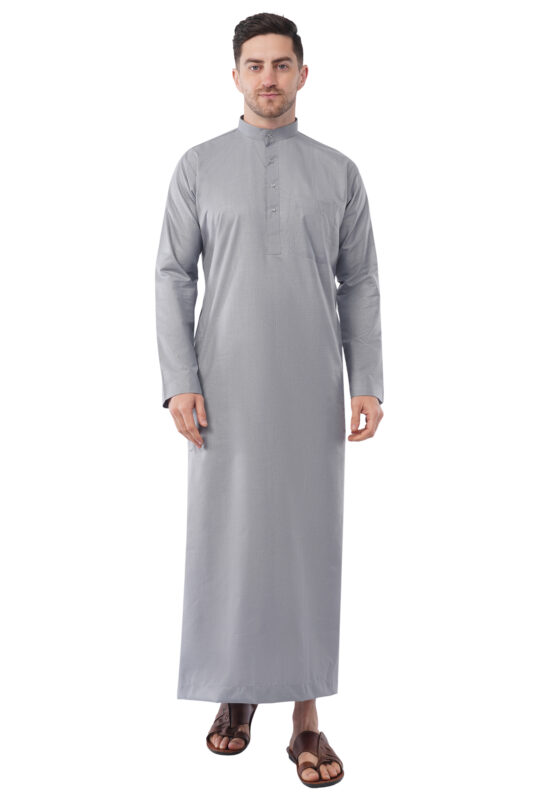Men’s Thobe in Soft Weave Cotton | Mandarin Collar & Click Button Closure