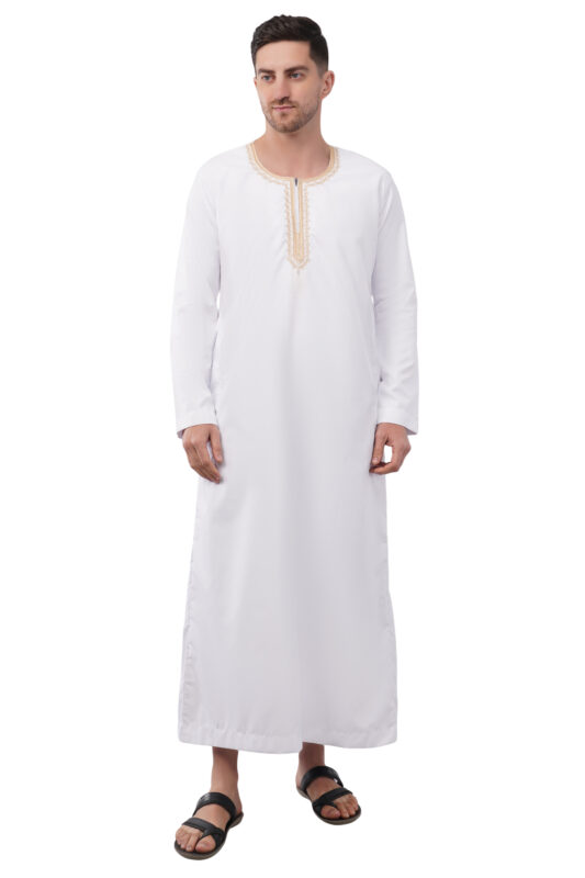 Classic Sfifa Embroidered Thobe for Men | Fine Poly Fabric with Traditional Elegance