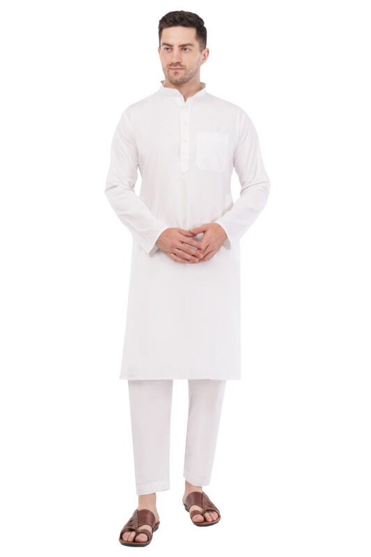 White Cotton Kurta Shalwar for Men | Premium Double Stitched Cotton Set