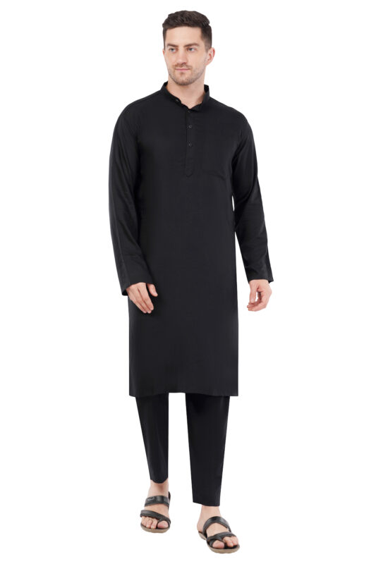 Black Cotton Kurta Shalwar for Men | Premium Double Stitched Cotton Set